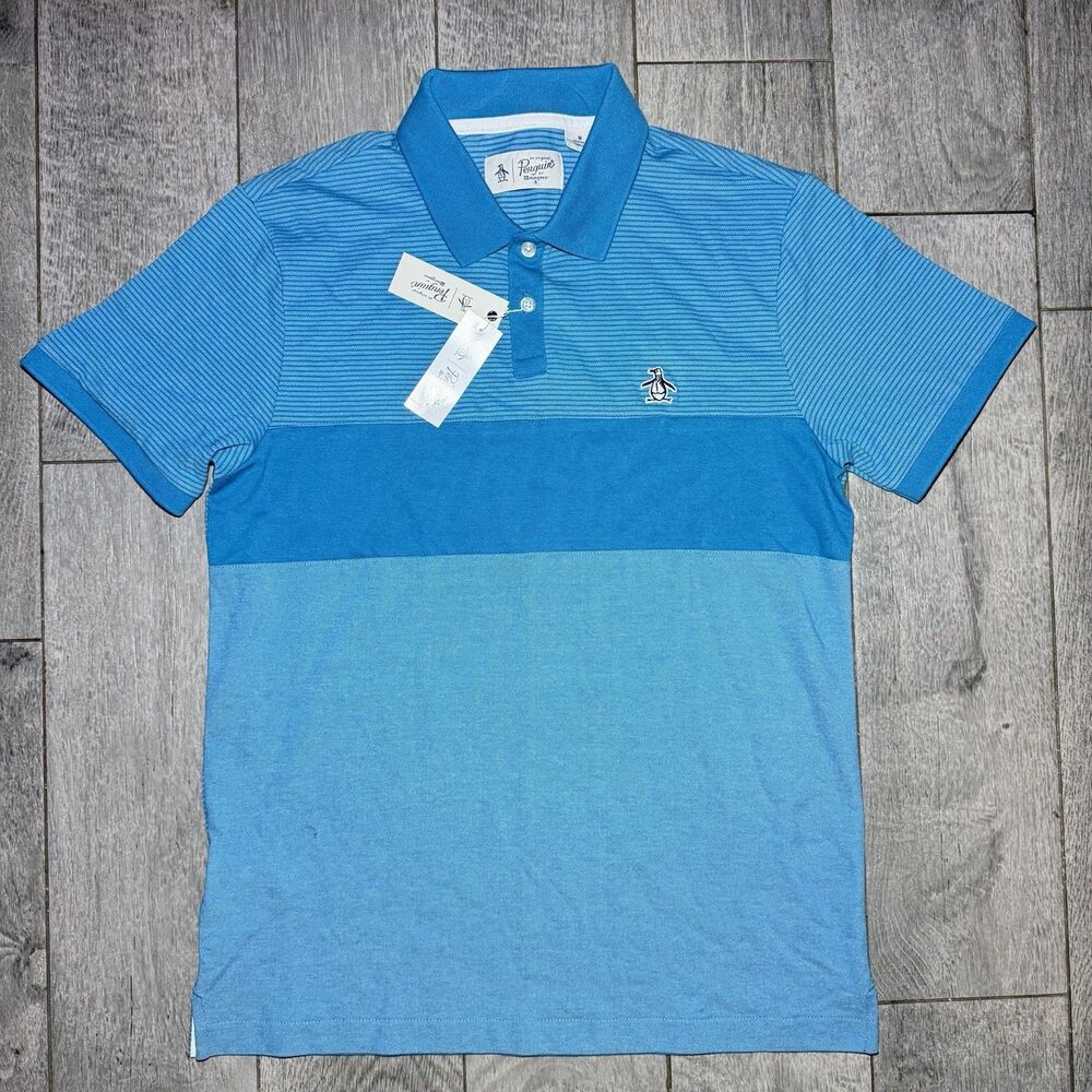 NWT Original Penguin by Munsingwear Polo Shirt Short Sleeve Blue Striped Men’s M